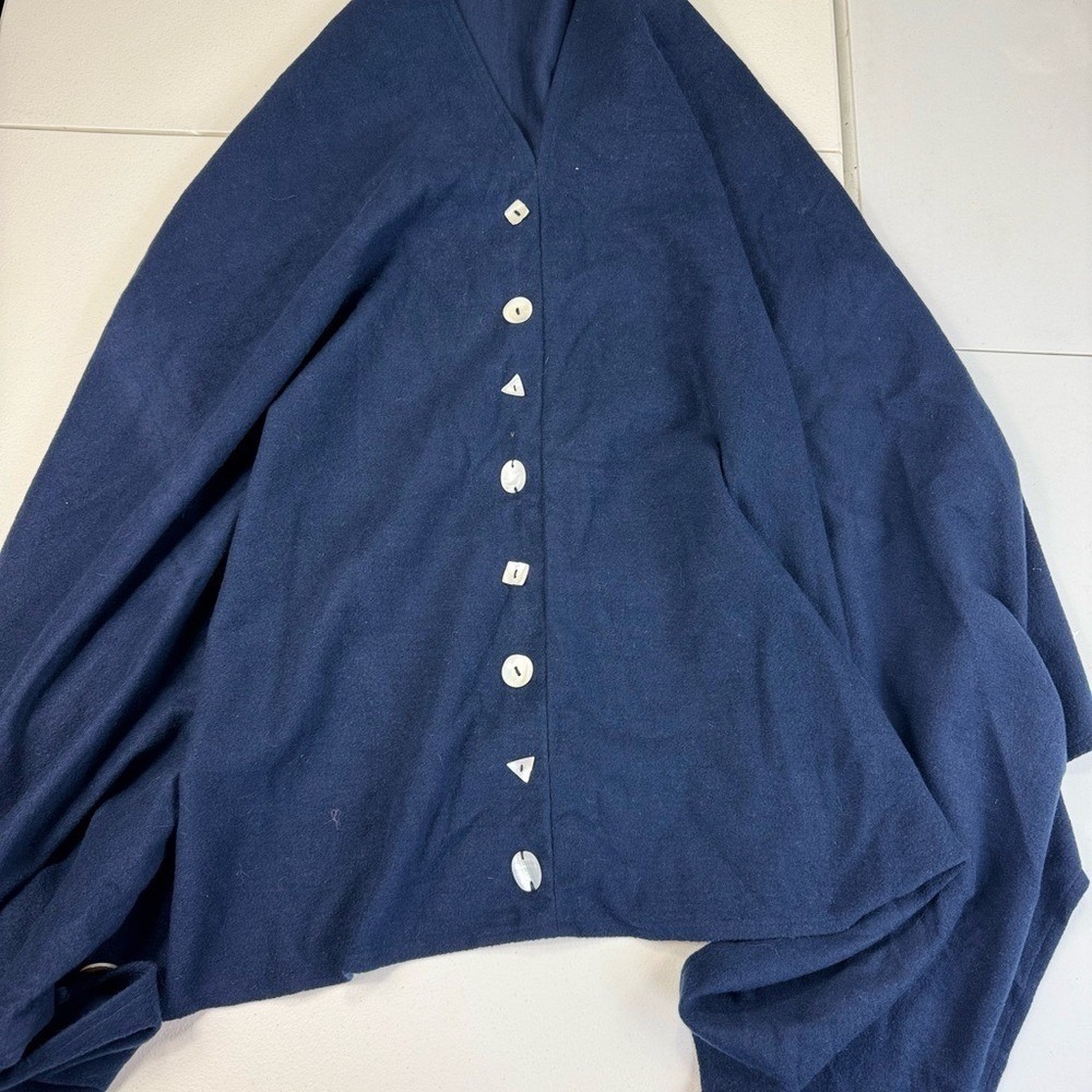 Crosstree Lane Navy Blue Cotton Knit Button Front Tassel Poncho Wrap One size - Picture 9 of 11